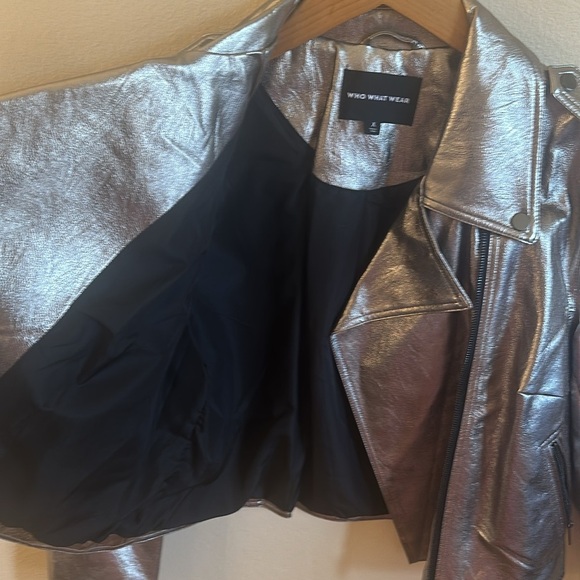 Who What Where Vegan Leather Moto Jacket Silver Womens Size X Long Sleeve - Picture 4 of 11